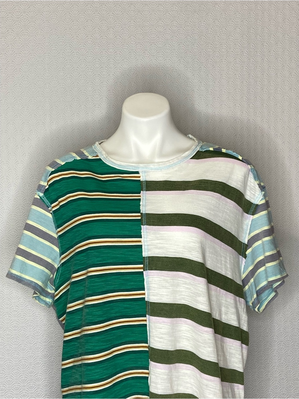 WE THE FREE Get Real Tee Oversized Striped Colorblock Cotton Green Size XS - Picture 5 of 14